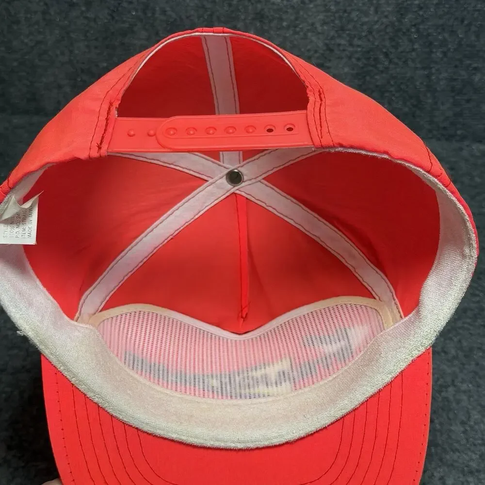 Vintage 90’s Nylon Neon Orange SnapBack Trucker Hat Team Straight Line OSFA